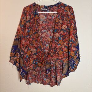 PAPARAZZI Plus Size Floral Viscose Tie Front Top Shawl Coverup Kimono